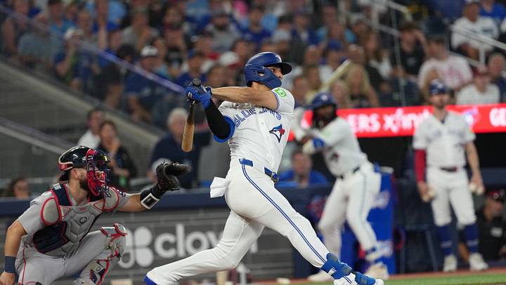 Aug 10, 2026; Toronto, Ontario, CAN; Toronto Blue Jays shortstop Andres Gimenez (0) hits an RBI double during the sixth inning against the Boston Red Sox at Rogers Centre. Mandatory Credit: Nick Turchiaro-Imagn Images Aug 10, 2026; Toronto, Ontario, CAN; Toronto Blue Jays shortstop Andres Gimenez (0) hits an RBI double during the sixth inning against the Boston Red Sox at Rogers Centre. Mandatory Credit: Nick Turchiaro-Imagn Images