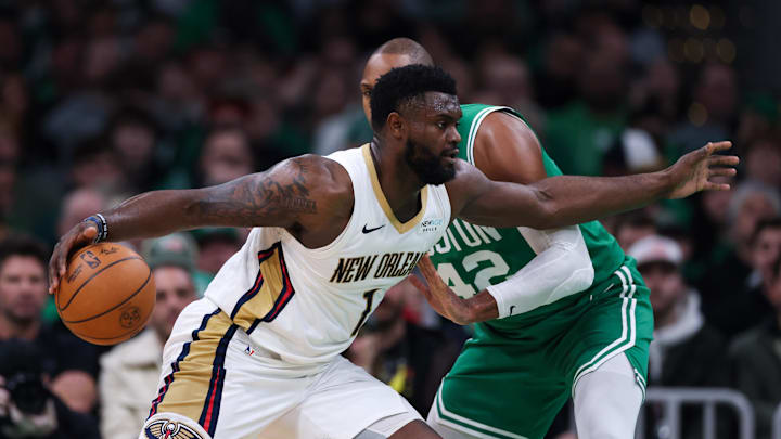 Jan 12, 2025; Boston, Massachusetts, USA; New Orleans Pelicans forward Zion Williamson (1) drives to the basket during the first half against the Boston Celtics at TD Garden. Mandatory Credit: Paul Rutherford-Imagn Images Jan 12, 2025; Boston, Massachusetts, USA; New Orleans Pelicans forward Zion Williamson (1) drives to the basket during the first half against the Boston Celtics at TD Garden. Mandatory Credit: Paul Rutherford-Imagn Images