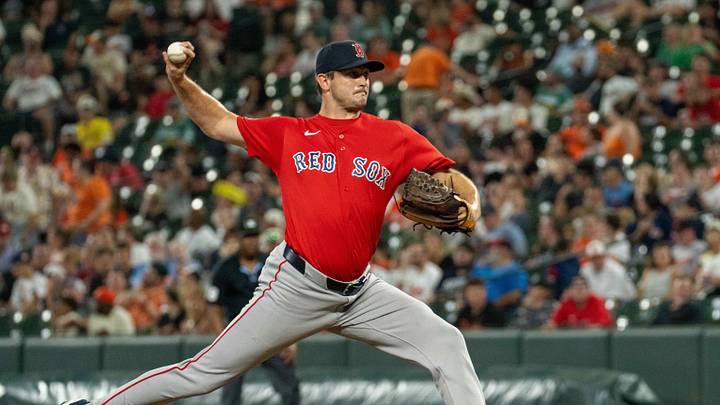 Sep 4, 2026; Baltimore, Maryland, USA;  Boston Red Sox pitcher Garrett Whitlock (22) pitches in the eighth inning against the Baltimore Orioles at Oriole Park at Camden Yards.  Mandatory Credit: Jamie LeBlanc-Imagn Images