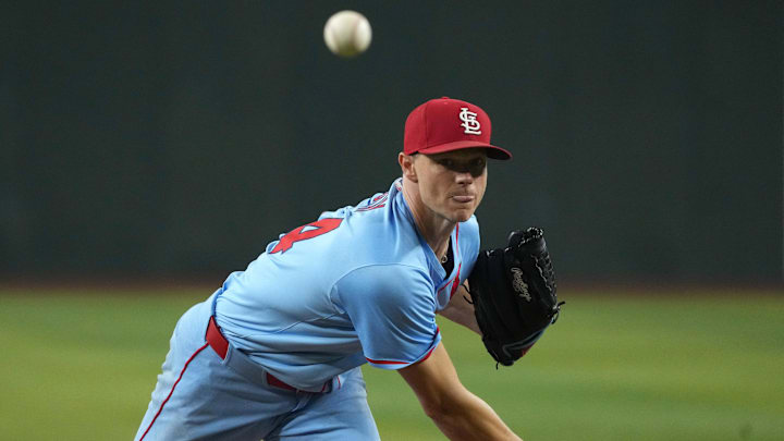 Jul 19, 2025; Phoenix, Arizona, USA; St. Louis Cardinals pitcher Sonny Gray (54) throws against the Arizona Diamondbacks in the first inning at Chase Field. Mandatory Credit: Rick Scuteri-Imagn Images