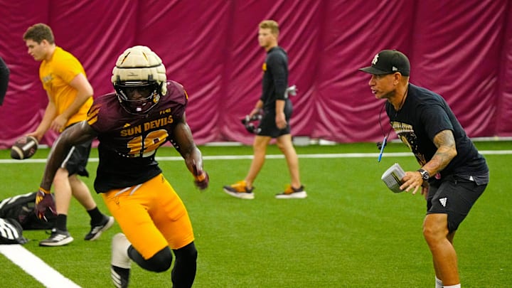 Arizona State wide receiver Jaren Hamilton (16) runs a route during a practice inside the Verde Dickey Dome in Tempe on August 12, 2025.