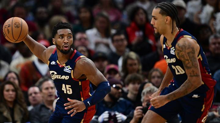 Nov 30, 2025; Cleveland, Ohio, USA; Cleveland Cavaliers guard Donovan Mitchell (45) dribbles up court during the second half against the Boston Celtics at Rocket Arena. Mandatory Credit: David Dermer-Imagn Images Nov 30, 2025; Cleveland, Ohio, USA; Cleveland Cavaliers guard Donovan Mitchell (45) dribbles up court during the second half against the Boston Celtics at Rocket Arena. Mandatory Credit: David Dermer-Imagn Images