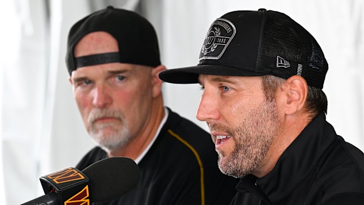 Washington Commanders head coach Dan Quinn and general manager Adam Peters