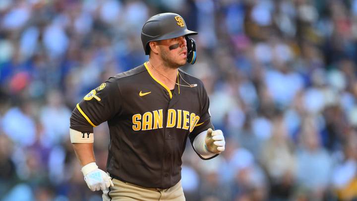 May 17, 2026; Seattle, Washington, USA; San Diego Padres first baseman Ty France (25) runs towards first base after hitting a RBI single against the Seattle Mariners during the fifth inning at T-Mobile Park. Mandatory Credit: Steven Bisig-Imagn Images May 17, 2026; Seattle, Washington, USA; San Diego Padres first baseman Ty France (25) runs towards first base after hitting a RBI single against the Seattle Mariners during the fifth inning at T-Mobile Park. Mandatory Credit: Steven Bisig-Imagn Images