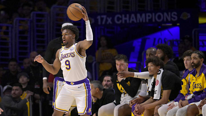 Apr 19, 2025; Los Angeles, California, USA; Los Angeles Lakers guard Bronny James (9) looks to take a shot in the second half against the Minnesota Timberwolves at Crypto.com Arena. Mandatory Credit: Jayne Kamin-Oncea-Imagn Images Apr 19, 2025; Los Angeles, California, USA; Los Angeles Lakers guard Bronny James (9) looks to take a shot in the second half against the Minnesota Timberwolves at Crypto.com Arena. Mandatory Credit: Jayne Kamin-Oncea-Imagn Images