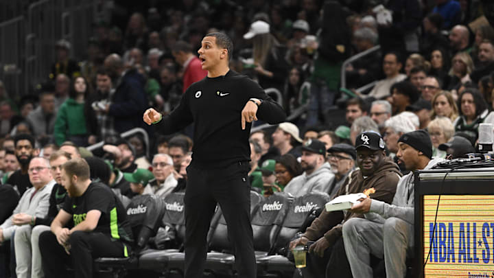 Jan 17, 2025; Boston, Massachusetts, USA; Boston Celtics head coach Joe Mazzulla directs the team from the sideline during the second half against the Orlando Magic at TD Garden. Mandatory Credit: Eric Canha-Imagn Images Jan 17, 2025; Boston, Massachusetts, USA; Boston Celtics head coach Joe Mazzulla directs the team from the sideline during the second half against the Orlando Magic at TD Garden. Mandatory Credit: Eric Canha-Imagn Images