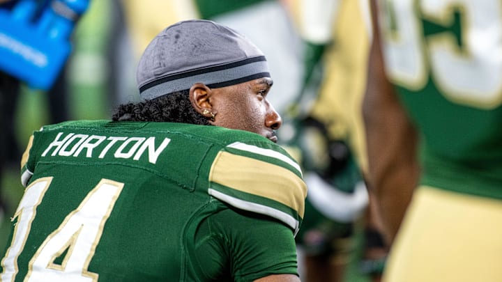 CSU football wide receiver Tory Horton can only look on from the sideline after being limited with a muscle injury against Colorado in the Rocky Mountain Showdown at Canvas Stadium on Saturday, Sept. 14, 2024, in Fort Collins, Colo.