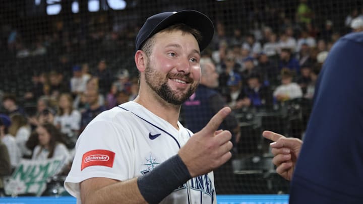 Apr 21, 2026; Seattle, Washington, USA; Seattle Mariners catcher Cal Raleigh (29) before playing the Athletics at T-Mobile Park. Mandatory Credit: John Froschauer-Imagn Images