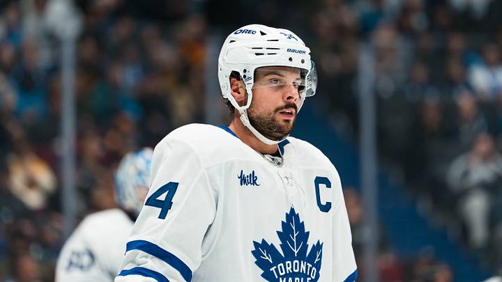 Jan 31, 2026; Vancouver, British Columbia, CAN; Toronto Maple Leafs forward Auston Matthews (34) during a stoppage in play against the Vancouver Canucks in the second period at Rogers Arena. Mandatory Credit: Bob Frid-Imagn Images