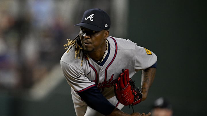Jul 25, 2025; Arlington, Texas, USA; Atlanta Braves relief pitcher Rafael Montero (48) in action during the game between the Texas Rangers and the Atlanta Braves at Globe Life Field. Mandatory Credit: Jerome Miron-Imagn Images Jul 25, 2025; Arlington, Texas, USA; Atlanta Braves relief pitcher Rafael Montero (48) in action during the game between the Texas Rangers and the Atlanta Braves at Globe Life Field. Mandatory Credit: Jerome Miron-Imagn Images