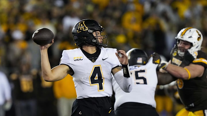 Sep 23, 2023; Laramie, Wyoming, USA; Appalachian State Mountaineers quarterback Joey Aguilar (4)