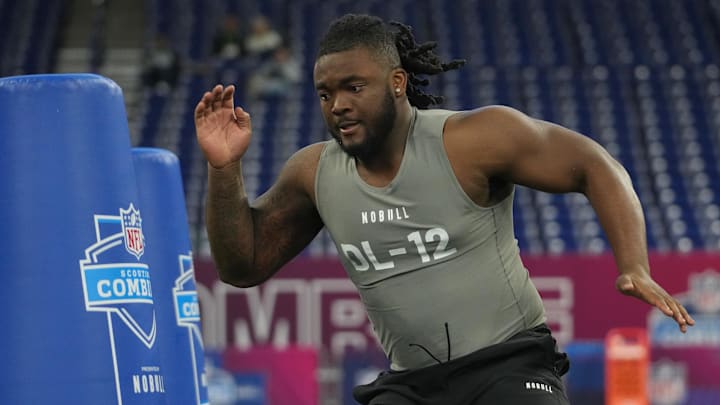 Feb 29, 2024; Indianapolis, IN, USA; Louisiana State defensive lineman Jordan Jefferson (DL12) works
