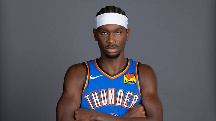 Sep 28, 2026; Oklahoma City, OK, USA; Oklahoma City Thunder guard Shai Gilgeous-Alexander (2) poses for a photo during Oklahoma City Thunder Media Day at Paycom Center. Mandatory Credit: Alonzo Adams-Imagn Images