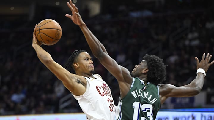Mar 4, 2023; Cleveland, Ohio, USA; Cleveland Cavaliers forward Isaac Okoro (35) drives to the basket