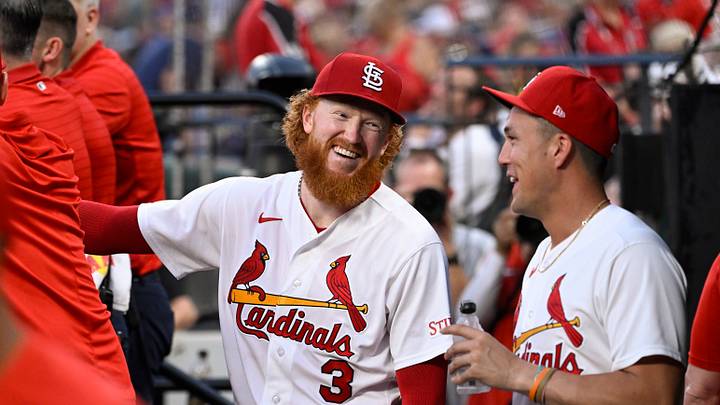 Jul 29, 2026; St. Louis, Missouri, USA; St. Louis Cardinals pitcher Dustin May (3) speaks with teammates during a game against the Chicago Cubs in the fifth inning at Busch Stadium. Mandatory Credit: Joe Puetz-Imagn Images Jul 29, 2026; St. Louis, Missouri, USA; St. Louis Cardinals pitcher Dustin May (3) speaks with teammates during a game against the Chicago Cubs in the fifth inning at Busch Stadium. Mandatory Credit: Joe Puetz-Imagn Images