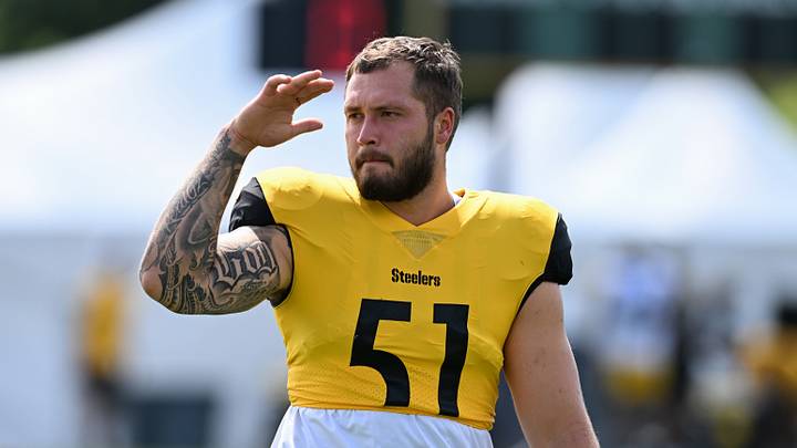 Aug 03, 2026; Latrobe, PA, USA;  Pittsburgh Steelers linebacker Nick Herbig (51) participates in a practice session at Training camp at Saint Vincent College. Mandatory Credit: Barry Reeger-Imagn Images