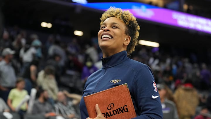 Apr 5, 2022; Sacramento, California, USA; New Orleans Pelicans assistant coach Teresa Weatherspoon after the game against the Sacramento Kings at Golden 1 Center. 