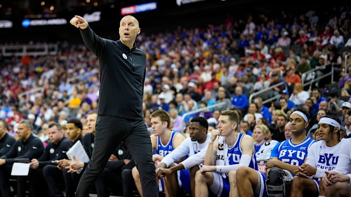 Mark Pope calls out a play in BYU’s Big 12 Tournament loss to Texas Tech