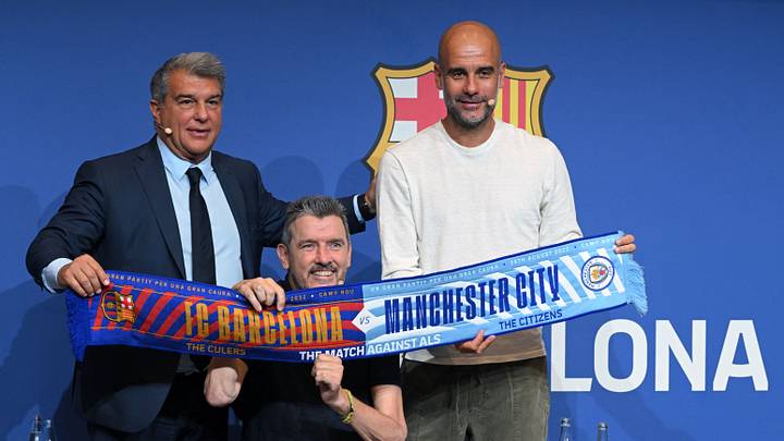 Laporta y Guardiola con Juan Carlos Unzué