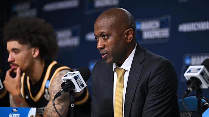Mar 20, 2026; St. Louis, MO, USA; Missouri Tigers head coach Dennis Gates answers questions at a press conference after the game against Miami (FL) Hurricanes during a first round game of the men's 2026 NCAA Tournament at Enterprise Center. Mandatory Credit: Jeff Le-Imagn Images Mar 20, 2026; St. Louis, MO, USA; Missouri Tigers head coach Dennis Gates answers questions at a press conference after the game against Miami (FL) Hurricanes during a first round game of the men's 2026 NCAA Tournament at Enterprise Center. Mandatory Credit: Jeff Le-Imagn Images