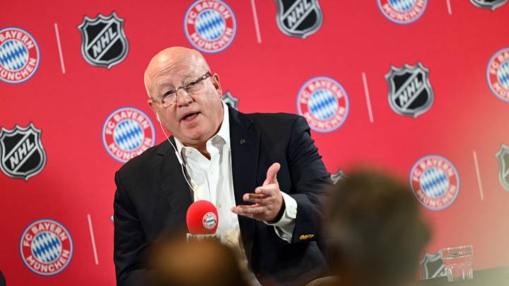Bayern Munich chief marketing and sales officer Rouven Kasper and NHL deputy commissioner Bill Daly meet in Munich - Saebener Strasse, Munich, Germany - August 20, 2026 NHL deputy commissioner Bill Daly during a press conference REUTERS/Angelika Warmuth