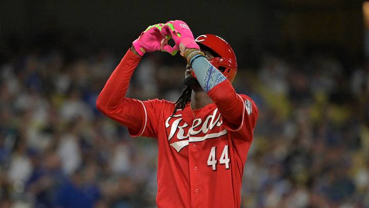 Sep 8, 2026; Los Angeles, California, USA; Cincinnati Reds shortstop Elly De La Cruz (44) celebrates after hitting a two run home run against the Los Angeles Dodgers in the third inning at Dodger Stadium. Mandatory Credit: Jayne Kamin-Oncea-Imagn Images Sep 8, 2026; Los Angeles, California, USA; Cincinnati Reds shortstop Elly De La Cruz (44) celebrates after hitting a two run home run against the Los Angeles Dodgers in the third inning at Dodger Stadium. Mandatory Credit: Jayne Kamin-Oncea-Imagn Images