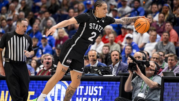 Mar 13, 2025; Nashville, TN, USA; Mississippi State Bulldogs guard Riley Kugel (2) dives for the loose ball against the Missouri Tigers during the second half at Bridgestone Arena. Mandatory Credit: Steve Roberts-Imagn Images Mar 13, 2025; Nashville, TN, USA; Mississippi State Bulldogs guard Riley Kugel (2) dives for the loose ball against the Missouri Tigers during the second half at Bridgestone Arena. Mandatory Credit: Steve Roberts-Imagn Images