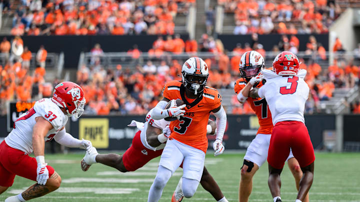 Sep 6, 2025; Corvallis, Oregon, USA; Oregon State Beavers wide receiver Taz Reddicks (3) runs the ball after a catch during the third quarter against the Fresno State Bulldogs at Reser Stadium. Mandatory Credit: Craig Strobeck-Imagn Images