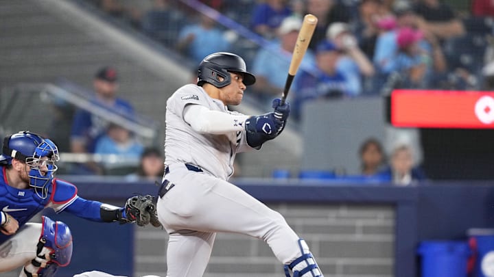 New York Yankees right fielder Juan Soto (22) grounds out against at the Blue Jays on June 30.