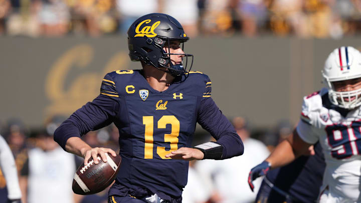 Sep 24, 2022; Berkeley, California, USA; California Golden Bears quarterback Jack Plummer (13) looks