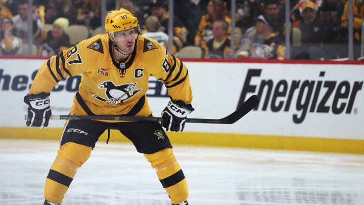 Apr 27, 2026; Pittsburgh, Pennsylvania, USA; Pittsburgh Penguins center Sidney Crosby (87) prepares to take a face-off during the third period against the Philadelphia Flyers in game five of the first round of the 2026 Stanley Cup Playoffs at PPG Paints Arena. Mandatory Credit: Charles LeClaire-Imagn Images Apr 27, 2026; Pittsburgh, Pennsylvania, USA; Pittsburgh Penguins center Sidney Crosby (87) prepares to take a face-off during the third period against the Philadelphia Flyers in game five of the first round of the 2026 Stanley Cup Playoffs at PPG Paints Arena. Mandatory Credit: Charles LeClaire-Imagn Images