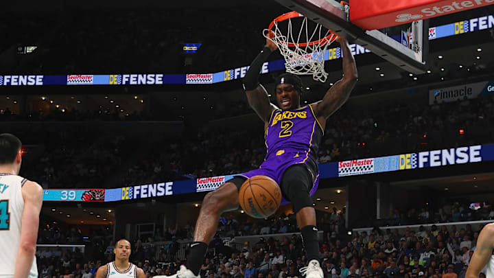 Mar 29, 2025; Memphis, Tennessee, USA; Los Angeles Lakers forward Jarred Vanderbilt (2) dunks during the second quarter against the Memphis Grizzlies at FedExForum. Mandatory Credit: Petre Thomas-Imagn Images Mar 29, 2025; Memphis, Tennessee, USA; Los Angeles Lakers forward Jarred Vanderbilt (2) dunks during the second quarter against the Memphis Grizzlies at FedExForum. Mandatory Credit: Petre Thomas-Imagn Images