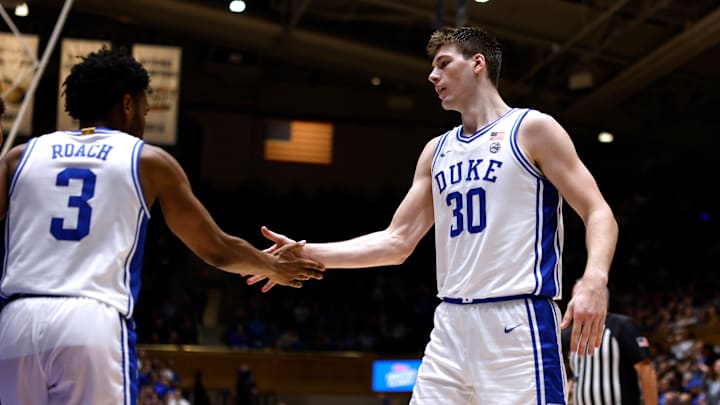 Dartmouth v Duke; Duke basketball forward Kyle Filipowski and guard Jeremy Roach