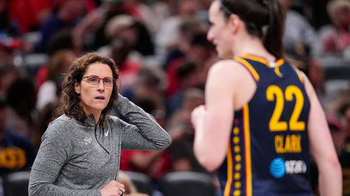 Indiana Fever head coach Stephanie White looks on to Indiana Fever guard Caitlin Clark (22) on Monday, June 22, 2026, during the game at Gainbridge Fieldhouse in Indianapolis. The Indiana Fever defeated the Phoenix Mercury, 86-77. Indiana Fever head coach Stephanie White looks on to Indiana Fever guard Caitlin Clark (22) on Monday, June 22, 2026, during the game at Gainbridge Fieldhouse in Indianapolis. The Indiana Fever defeated the Phoenix Mercury, 86-77.