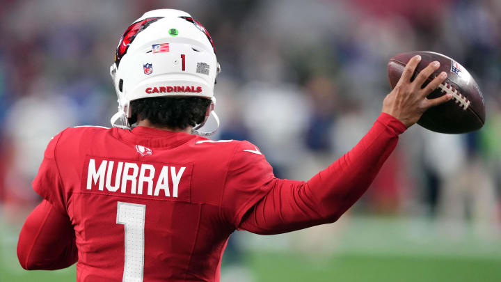 Jan 7, 2024; Glendale, Arizona, USA; Arizona Cardinals quarterback Kyler Murray (1) warms up prior to facing the Seattle Seahawks at State Farm Stadium. Mandatory Credit: Joe Camporeale-USA TODAY Sports Jan 7, 2024; Glendale, Arizona, USA; Arizona Cardinals quarterback Kyler Murray (1) warms up prior to facing the Seattle Seahawks at State Farm Stadium. Mandatory Credit: Joe Camporeale-USA TODAY Sports