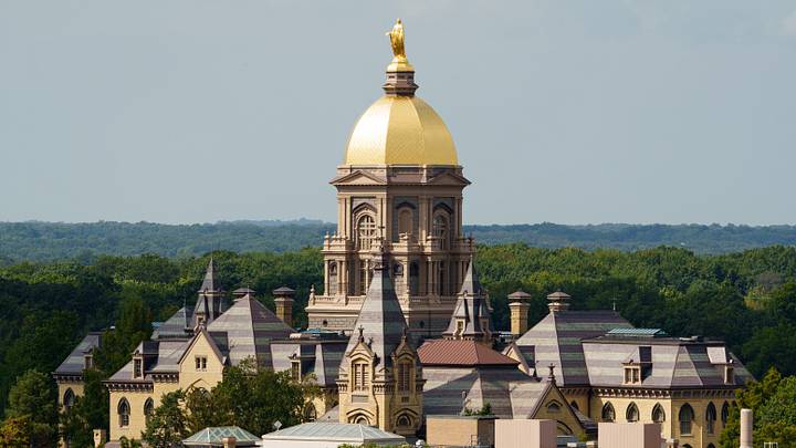 The University of Notre Dame's Main Building, known as the Golden Dome, is seen from the top of Notre Dame Stadium before a NCAA football game against Rice on Saturday, Sept. 12, 2026, in South Bend. The University of Notre Dame's Main Building, known as the Golden Dome, is seen from the top of Notre Dame Stadium before a NCAA football game against Rice on Saturday, Sept. 12, 2026, in South Bend.