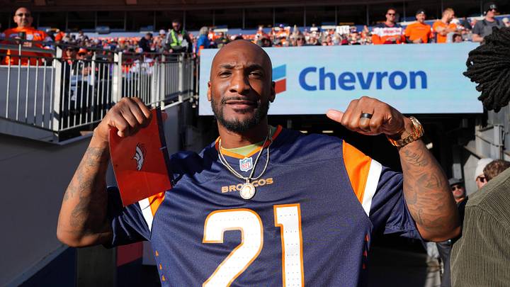 Nov 17, 2024; Denver, Colorado, USA; Retired American football player Aqib Talib during the second quarter between the Atlanta Falcons against the Denver Broncos at Empower Field at Mile High. Mandatory Credit: Ron Chenoy-Imagn Images Nov 17, 2024; Denver, Colorado, USA; Retired American football player Aqib Talib during the second quarter between the Atlanta Falcons against the Denver Broncos at Empower Field at Mile High. Mandatory Credit: Ron Chenoy-Imagn Images