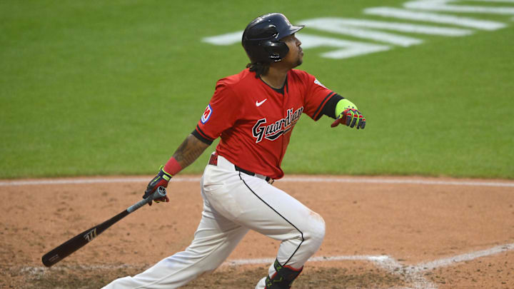 Jose Ramirez hits a single