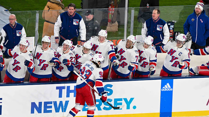 Feb 18, 2024; East Rutherford, New Jersey, USA;  New York Rangers center Mika Zibanejad (93)