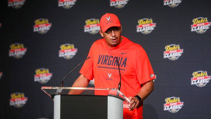 Sep 19, 2026; Charlotte, North Carolina, USA; Virginia Cavaliers head coach Tony Elliott speaks to the media after the game with the West Virginia Mountaineers at Bank of America Stadium. Mandatory Credit: Ben Queen-Imagn Images Sep 19, 2026; Charlotte, North Carolina, USA; Virginia Cavaliers head coach Tony Elliott speaks to the media after the game with the West Virginia Mountaineers at Bank of America Stadium. Mandatory Credit: Ben Queen-Imagn Images