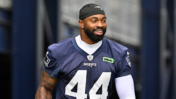 Jun 9, 2025; Foxborough, MA, USA; New England Patriots linebacker K'Lavon Chaisson (44) walks to the practice fields at Gillette Stadium. Mandatory Credit: Eric Canha-Imagn Images Jun 9, 2025; Foxborough, MA, USA; New England Patriots linebacker K'Lavon Chaisson (44) walks to the practice fields at Gillette Stadium. Mandatory Credit: Eric Canha-Imagn Images