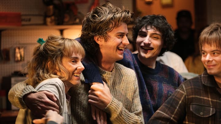 Joe Keery, Maya Hawke, Charlie Heaton, and Finn Wolfhard in Stranger Things season 5 - Credit: Andrew Cooper/Netflix © 2024