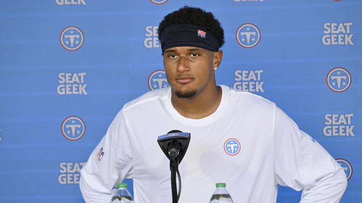 Jun 16, 2026; Nashville, TN, USA; Tennessee Titans cornerback Alontae Taylor (24) talks with the media post practice during day 1 of mini-camp at Vanderbilt Health Football Center. Mandatory Credit: Steve Roberts-Imagn Images Jun 16, 2026; Nashville, TN, USA; Tennessee Titans cornerback Alontae Taylor (24) talks with the media post practice during day 1 of mini-camp at Vanderbilt Health Football Center. Mandatory Credit: Steve Roberts-Imagn Images