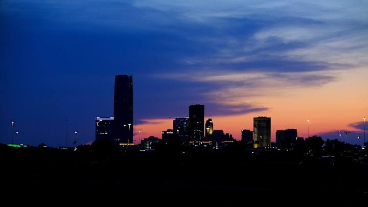 Oklahoma City downtown skyline at sunset, Sunday, June 11, 2023.