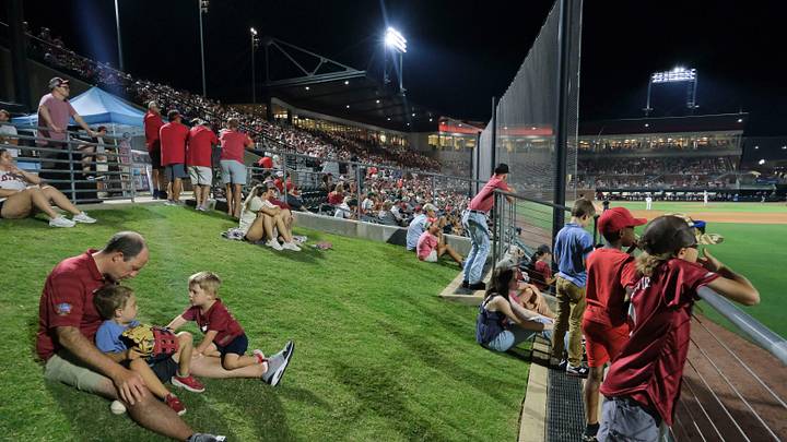 The crowd enjoys the game between Alabama and Nicholls at Sewell-Thomas Stadium in Tuscaloosa, Ala., Friday June 2, 2023, in the first round of the NCAA Regional Baseball Tournament. The crowd enjoys the game between Alabama and Nicholls at Sewell-Thomas Stadium in Tuscaloosa, Ala., Friday June 2, 2023, in the first round of the NCAA Regional Baseball Tournament.