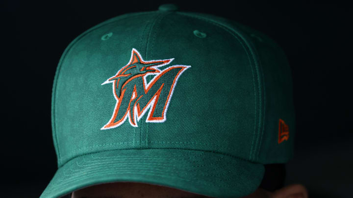 A general view of the cap worn by the Miami Marlins for St. Patrick's Day.