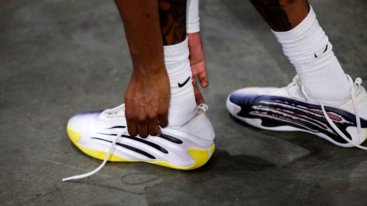 The adidas Harden Vol 9 worn by Oklahoma City Thunder forward Jalen Williams.