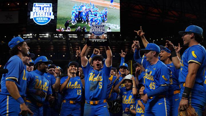 Mar 1, 2026; Arlington, TX, USA; UCLA Bruins against Mississippi State Bulldogs during the Amegy Bank College Baseball Series at Globe Life Field. Mandatory Credit: Dustin Safranek-Imagn Images Mar 1, 2026; Arlington, TX, USA; UCLA Bruins against Mississippi State Bulldogs during the Amegy Bank College Baseball Series at Globe Life Field. Mandatory Credit: Dustin Safranek-Imagn Images