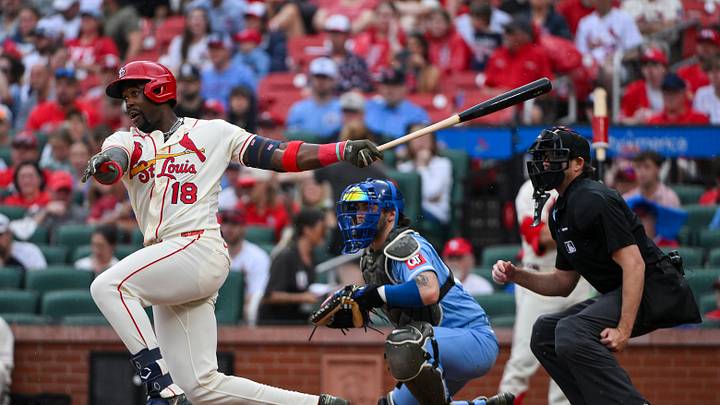 May 16, 2026; St. Louis, Missouri, USA; St. Louis Cardinals right fielder Jordan Walker (18) hits a single against the Kansas City Royals during the first inning at Busch Stadium. Mandatory Credit: Jeff Curry-Imagn Images May 16, 2026; St. Louis, Missouri, USA; St. Louis Cardinals right fielder Jordan Walker (18) hits a single against the Kansas City Royals during the first inning at Busch Stadium. Mandatory Credit: Jeff Curry-Imagn Images