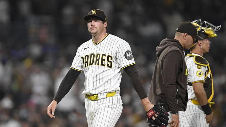 May 19, 2026; San Diego, California, USA; San Diego Padres pitcher Mason Miller (22) leaves the game after giving up a run during the ninth inning against the Los Angeles Dodgers at Petco Park. Mandatory Credit: Denis Poroy-Imagn Images May 19, 2026; San Diego, California, USA; San Diego Padres pitcher Mason Miller (22) leaves the game after giving up a run during the ninth inning against the Los Angeles Dodgers at Petco Park. Mandatory Credit: Denis Poroy-Imagn Images